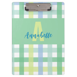 Blue Grönt Lime Pastel Monogram Gingham Mönster