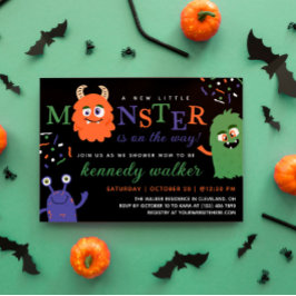 Blue Grönt Little Monster Halloween Baby Shower Inbjudningar