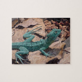 Blue Grönt Lizard Puzzle Pussel