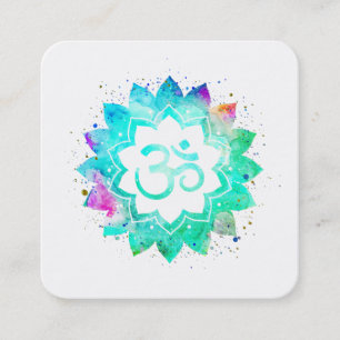 ~* Blue Grönt Lotus Flower Mandala Om Aum Symbol Fyrkantigt Visitkort