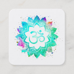 ~* Blue Grönt Lotus Flower Mandala Om Aum Symbol Fyrkantigt Visitkort