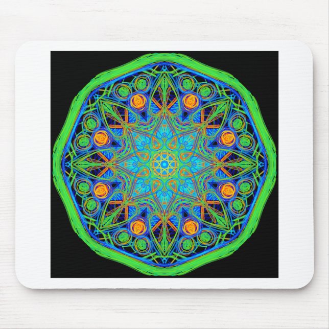 Blue Grönt Mandala Musmatta (Framsidan)