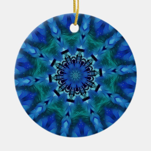 Blue Grönt Mandala Round Ornament (Framsidan)