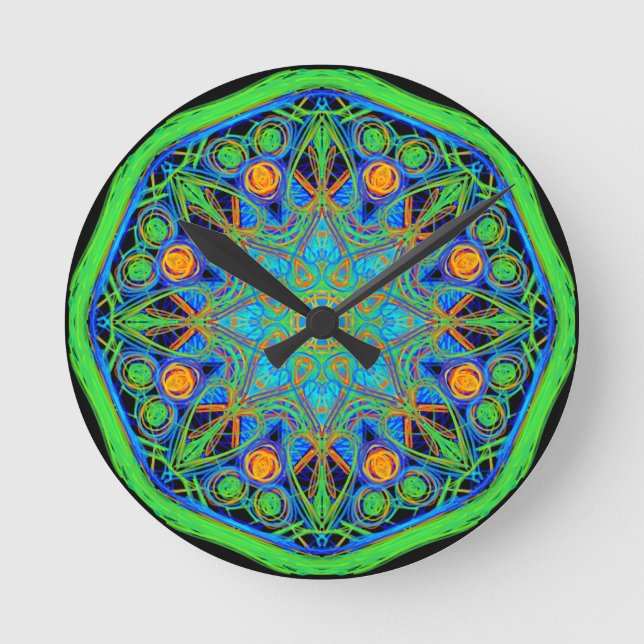 Blue Grönt Mandala Rund Klocka (Framsida)