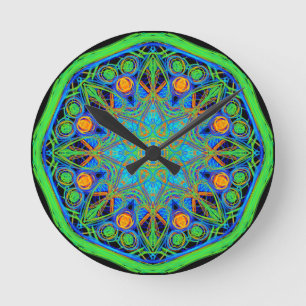 Blue Grönt Mandala Rund Klocka