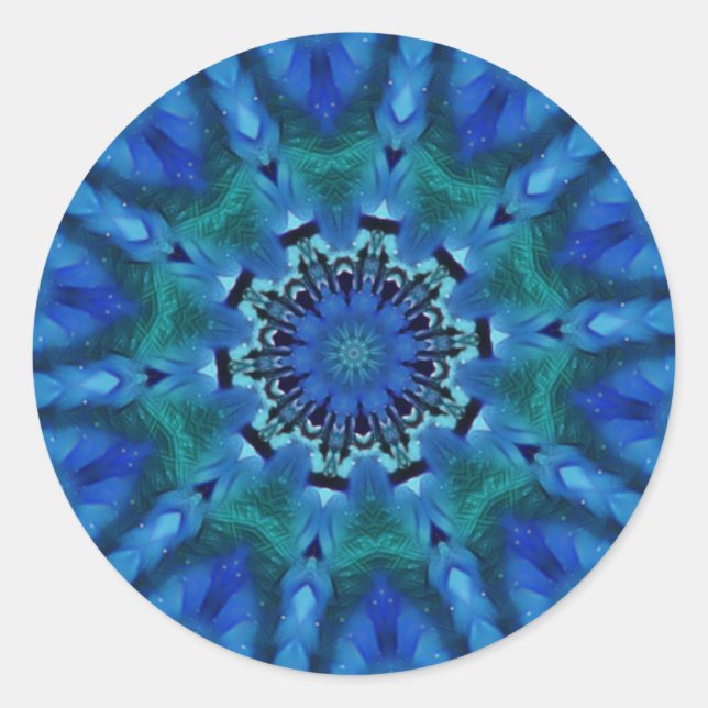 Blue Grönt Mandala Stickers Runt Klistermärke (Framsida)