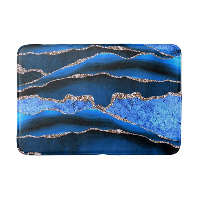 BLUE GRÖNT MARBLE AGATE GULD GLITTER GLAM BADRUMSMATTA (Framsidan)