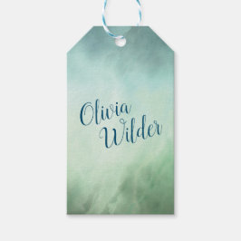 Blue Grönt Marble Gräns Presentetikett