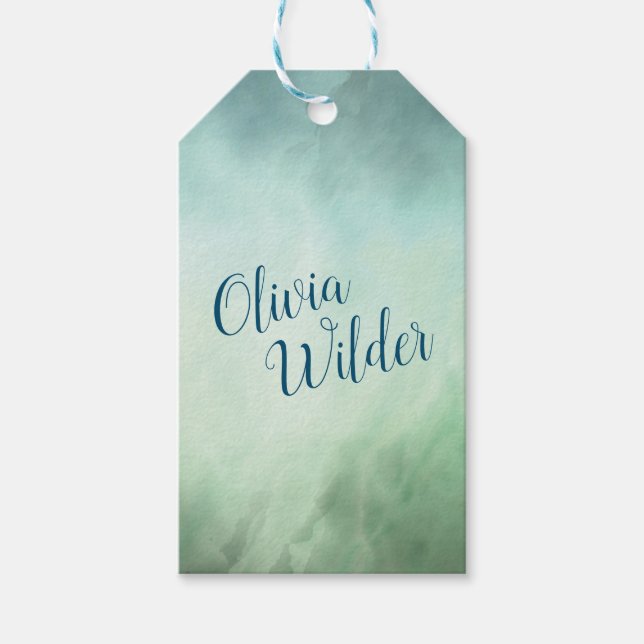 Blue Grönt Marble Gräns Presentetikett (Framsidan)