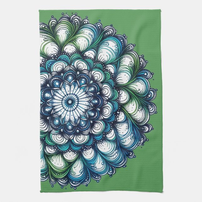Blue Grönt Medallion - Abstrakt Kökshandduk (Vertikal)