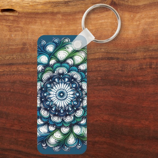 Blue Grönt Medallion - Abstrakt Nyckelring (Baksida)