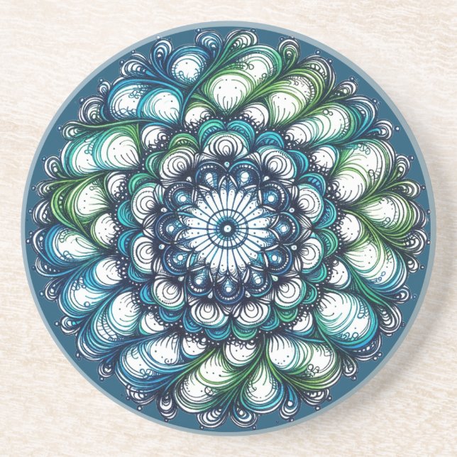 Blue Grönt Medallion - Abstrakt Underlägg (Framsidan)