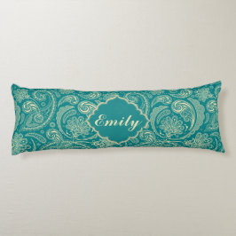 Blue-Grönt och Beige Creme Vintage Paisley Kroppskudde