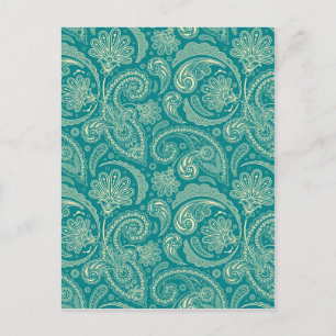Blue-Grönt och Beige Creme Vintage Paisley Vykort