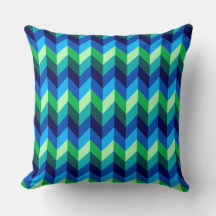 Blue Grönt Ombre Chevrons Big Dekorativ kudde
