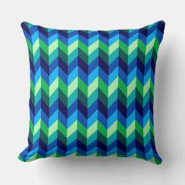 Blue Grönt Ombre Chevrons Big Dekorativ kudde