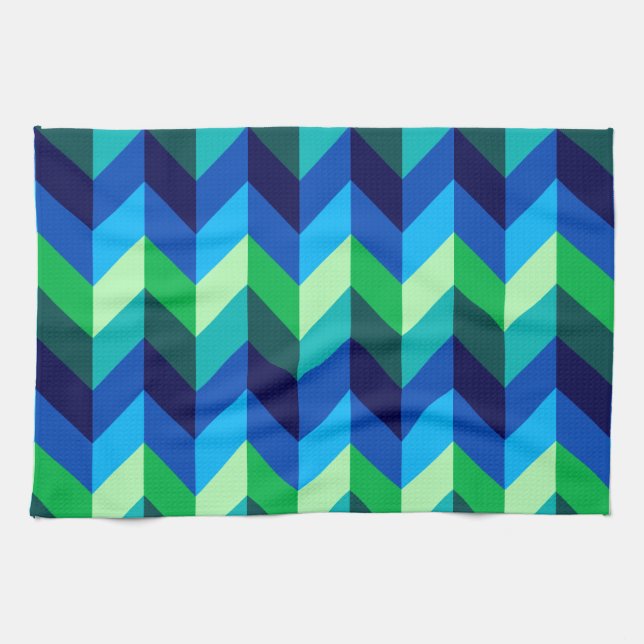 Blue Grönt Ombre Chevrons Kitchen Towel Kökshandduk (Horisontell)