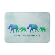 Blue Grönt Ombre Elephants Bath Mat