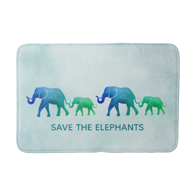 Blue Grönt Ombre Elephants Bath Mat Badrumsmatta (Framsidan)