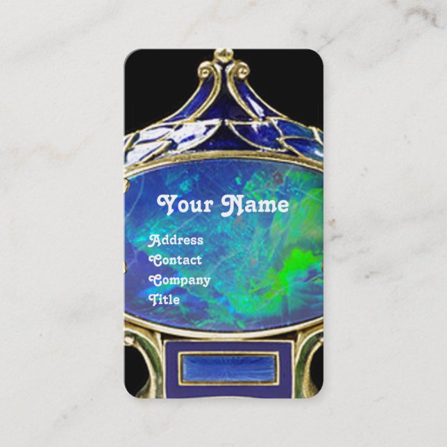 BLUE GRÖNT OPAL,ART NOUVEAU GULD JEWEL MONOGRAM VISITKORT (Framsida)