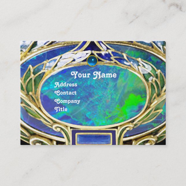 BLUE GRÖNT OPAL ,ART NOUVEAU GULD JEWEL MONOGRAM VISITKORT (Framsida)