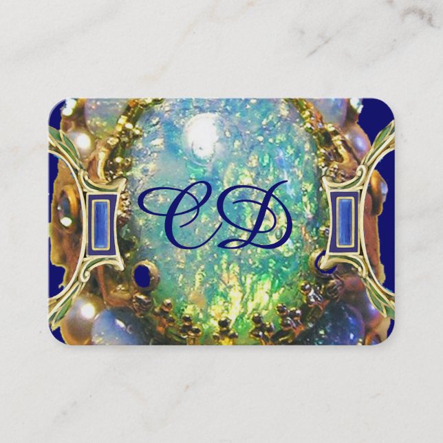 BLUE GRÖNT OPAL ,ART NOUVEAU GULD JEWEL MONOGRAM VISITKORT (Framsida)