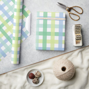 Blue Grönt Pastel Gingham Mönster Presentpapper