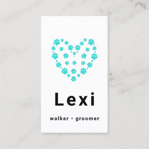 Blue Grönt Pawprint Heart Pet Walker Sitter Visitkort