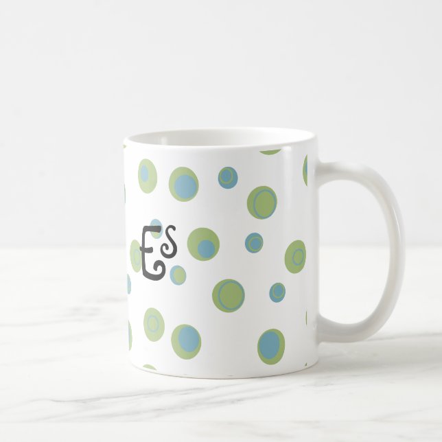 Blue Grönt Polka dots Monogrammed Kaffemugg (Höger)