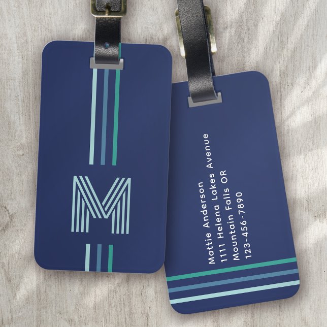 Blue Grönt Rand Monogram Bagagebricka (Skapare uppladdad)