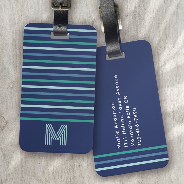 Blue Grönt Rand Monogram Bagagebricka (Skapare uppladdad)