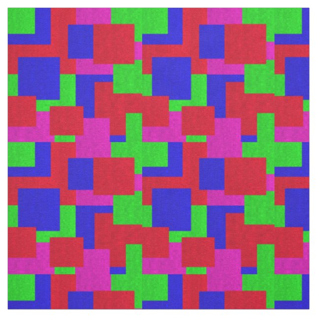 Blue Grönt Red Rosa Mosaic Abstrakt Block Mönster, Tyg (Provkarta)