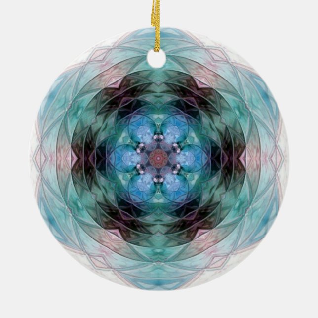 Blue grönt rosa blommigt star mönster julgransprydnad keramik (Baksidan)