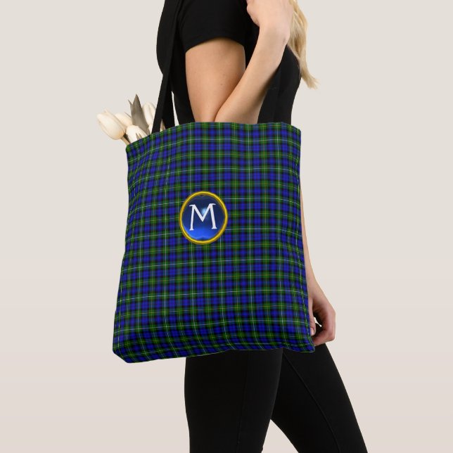BLUE GRÖNT SCOTTISH CAMPBELL TARTAN GEM MONOGRAM TYGKASSE (Närbild)