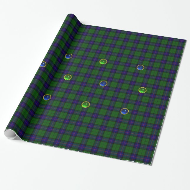 BLUE GRÖNT SCOTTISH TARTAN,SAPPHIRE EMERALD GEMS PRESENTPAPPER (Utrullad)