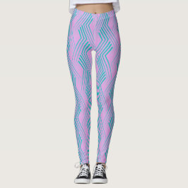 Blue Grönt Stroke Lodrät Zigzag chevron mönster Leggings