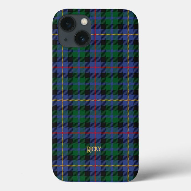Blue Grönt Tartan PhoneCase w/Namn eller Initialer (Baksida)