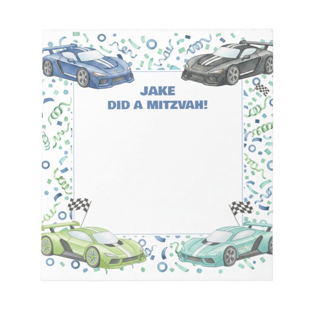 Blue Grönt Tävling car Supercar Personlig Mitzvah Anteckningsblock (Framsida)