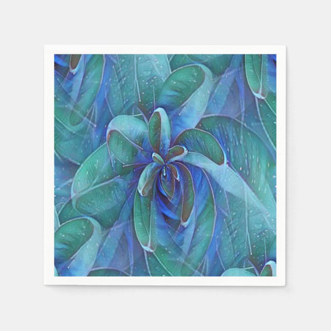 Blue Grönt Teal Succulent Aloe Rosette Decoupage Pappersservett (Framsidan)