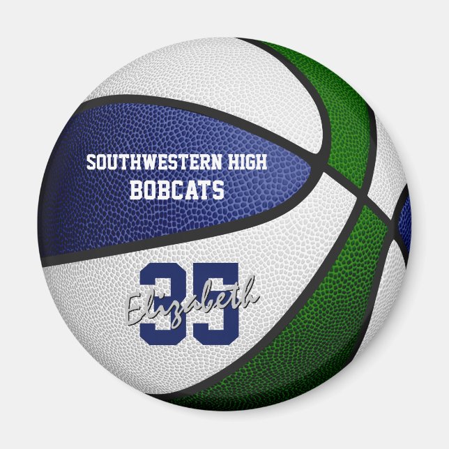 Blue grönt Team färg-pojkar basketboll Magnet (Framsidan)