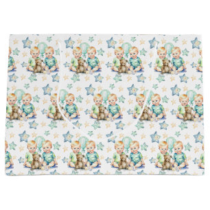 Blue Grönt Twin Pojke Baby Shower eller Nyfödd beb