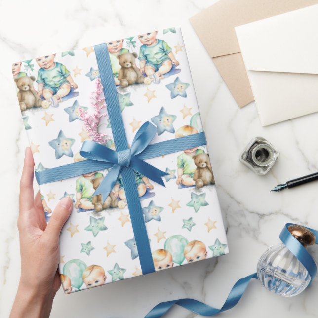 Blue Grönt Twin Pojke Baby Shower eller Nyfödd beb Presentpapper (Gifting)