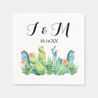 Blue Grönt Watercolor Cactus Party Cocktail Napkin Pappersservett