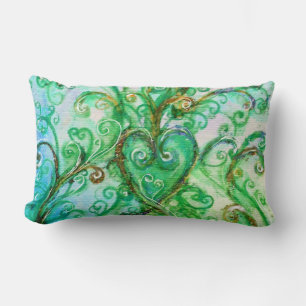 BLUE GRÖNT WHIMSICAL FLOURISHES with HEART Lumbarkudde