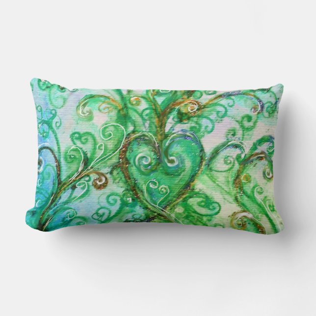 BLUE GRÖNT WHIMSICAL FLOURISHES with HEART Lumbarkudde (Framsida)