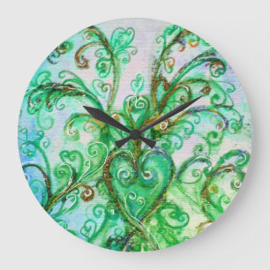 BLUE GRÖNT WHIMSICAL FLOURISHES with HEART Stor Klocka