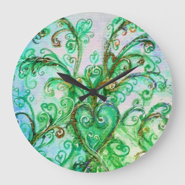 BLUE GRÖNT WHIMSICAL FLOURISHES with HEART Stor Klocka (Framsida)