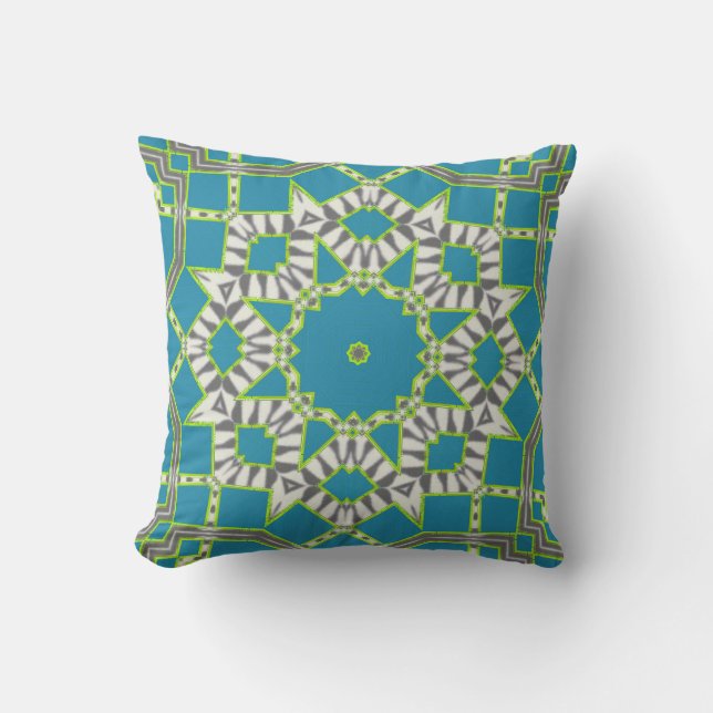 Blue Grönt Zebra Diamond Kaleidoscope Mönster Kudde (Framsida)