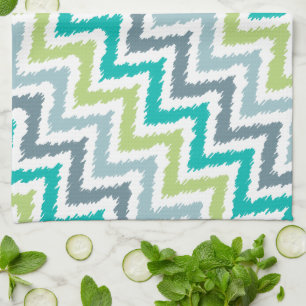 Blue Grönt Zigzag Ikat Mönster Kökshandduk