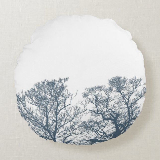 Blue Grund Träd Tropical Boho Rund Kudde (Framsidan)